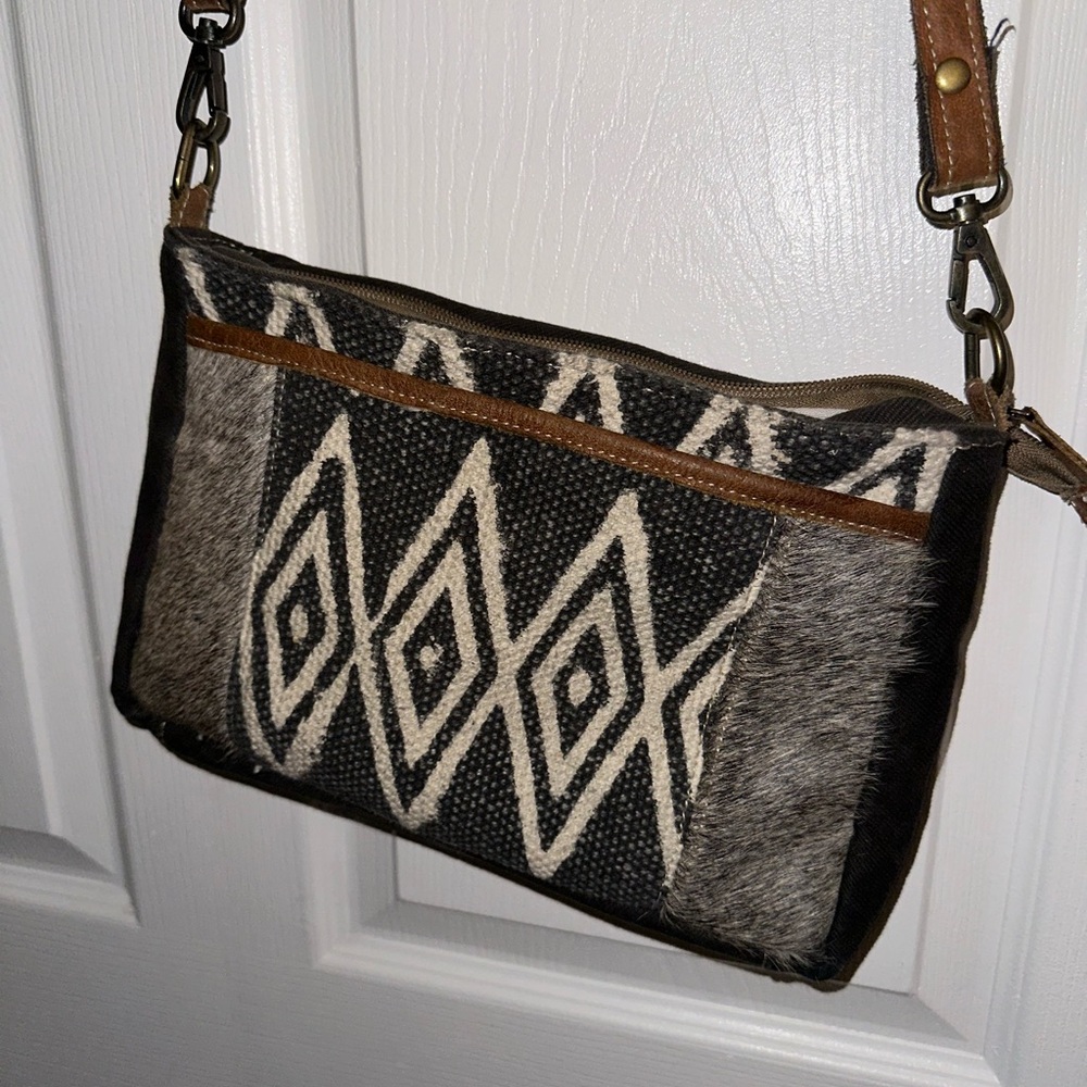 Myra Bag Geometric Patterned Black and White Shoulder Bag